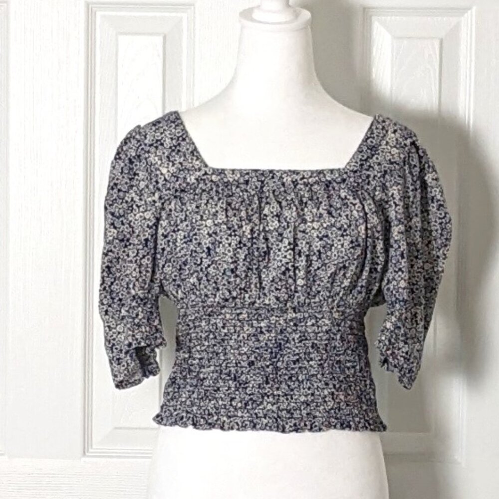 UNIVERSAL THREAD Women's Short Sleeve Top Blouse  Size S  Navy  Print